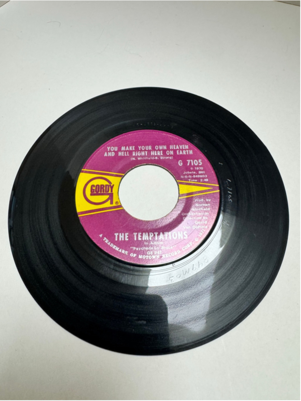 1971 The Temptations Gordy Vinyl Record Just My Imagination 7” 45 Rpm